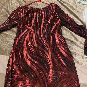 Embroidered Sequin Red Dress